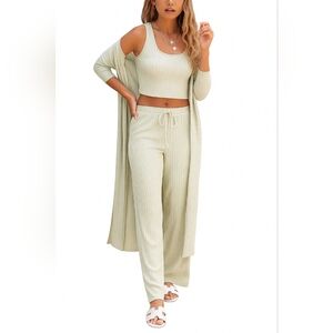 🪴 3-Piece Ribbed Lounge Set – Light Green (Small)